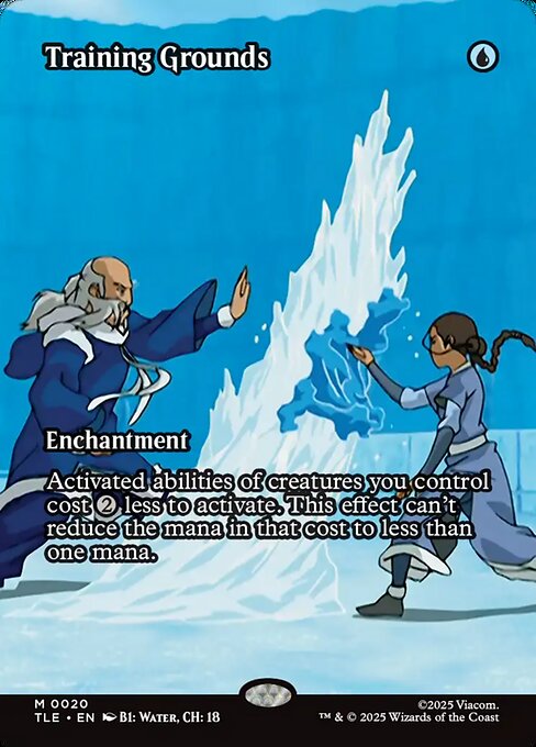 Training Grounds - set code TLE 0020 M (2025; credit line 'B1: Water, CH: 18' - screencap art credit); Avatar: The Last Airbender-family set - set name not verifiable from scan, verify printing on TCGplayer