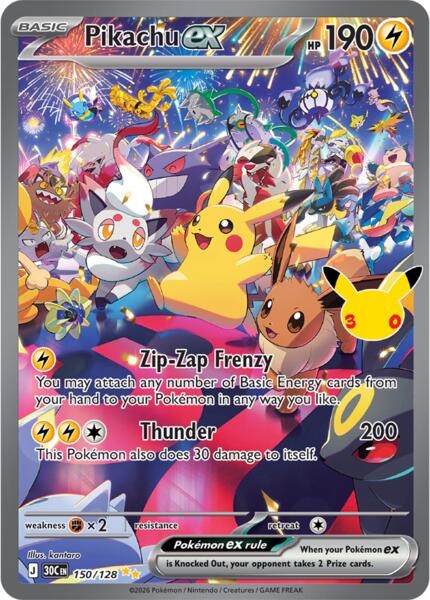 Pikachu ex - 150/128 - FOIL ★ ME: 30th Celebration 150/128