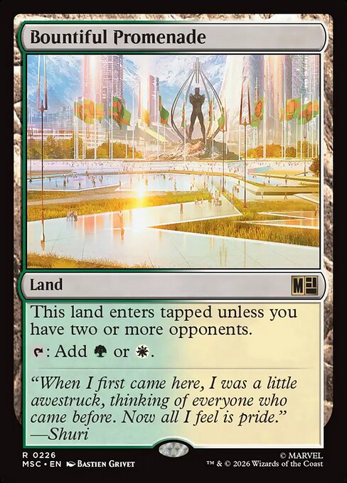 Bountiful Promenade - Marvel-branded MTG set, code MSC, 0226 R (2026; Bastien Grivet)