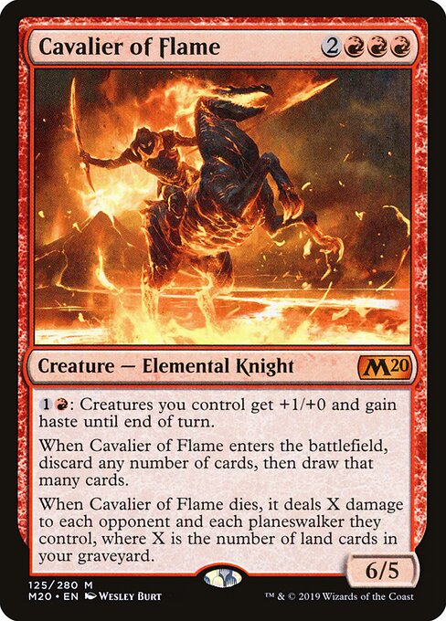 Cavalier of Flame - M20 125/280 (Core Set 2020) M; small stamp visible bottom-left, possibly The List - verify