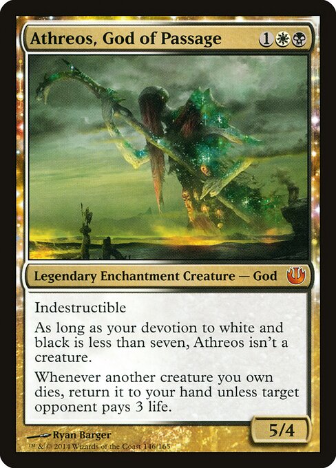 Athreos, God of Passage - Collector line cut off in scan - Journey into Nyx (JOU, 2014) set symbol visible in type line but number not readable