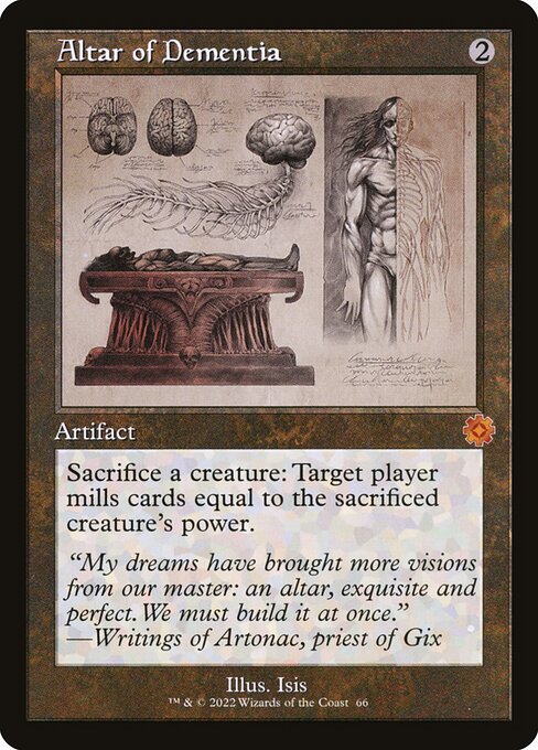 Altar of Dementia - retro artifact frame, collector number 66; set code not printed - BRR 66 (Brothers' War Retro Artifacts) inferred from 2022 copyright and cog symbol; verify printing on TCGplayer