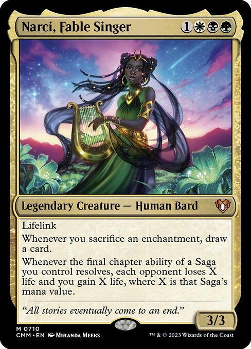 Narci, Fable Singer - FOIL ★ Collector 0710 M; set code cut off in scan - 2023 copyright matches Commander Masters CMM but code not readable