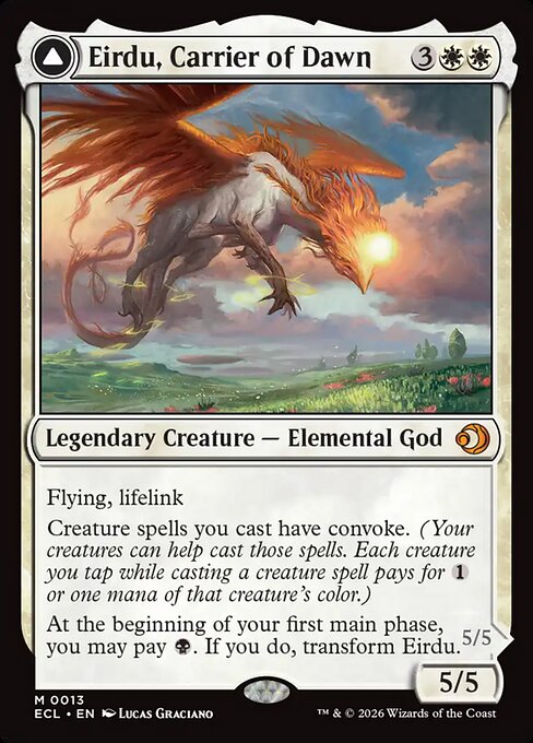Eirdu, Carrier of Dawn - FOIL ★ Lorwyn Eclipsed ECL 0013 M (2026) - Lucas Graciano; transform DFC (// Isilu, Carrier of Twilight)