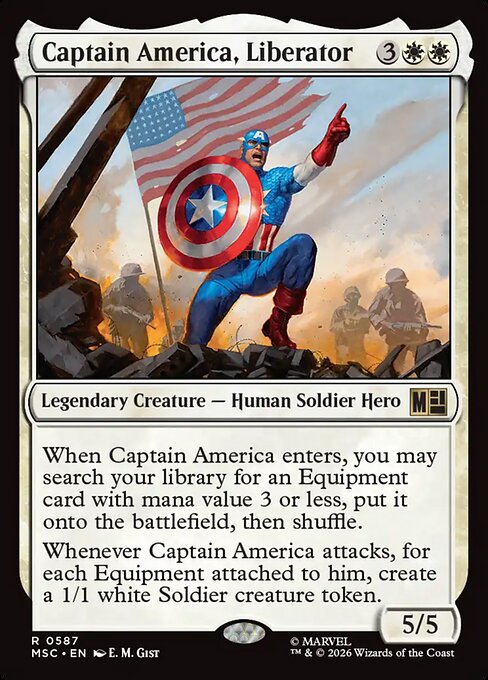 Captain America, Liberator - FOIL ★ Magic | Marvel set MSC 0587 R (2026; E. M. Gist; showcase)