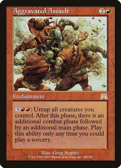 Aggravated Assault - Onslaught 185/350 (2002; Greg Staples) — no rarity letter printed (pre-2014 collector style)