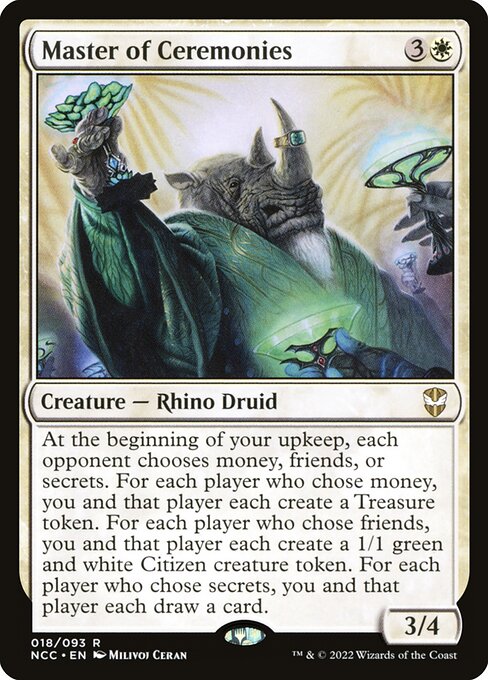 Master of Ceremonies - Collector line cut off in scan - art/frame matches New Capenna Commander NCC 018/093 (same card as page-31); verify printing on TCGplayer