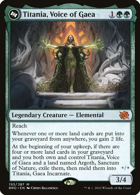 Titania, Voice of Gaea - The Brothers' War BRO 193/287 M (2022; Cristi Balanescu art)