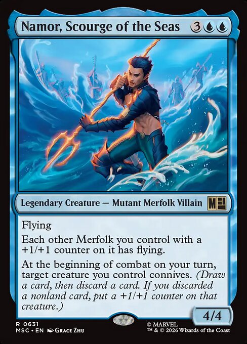 Namor, Scourge of the Seas - set code MSC 0631 R (2026; Grace Zhu); 2026 Marvel set - set name not verifiable from scan, verify printing on TCGplayer